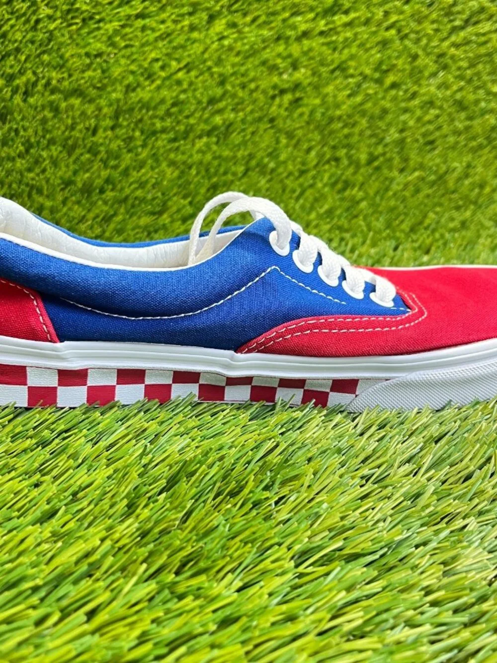 Vans Era BMX Checkerboard Womens Size 8 Red Blue Athletic Skate Shoes Sneakers